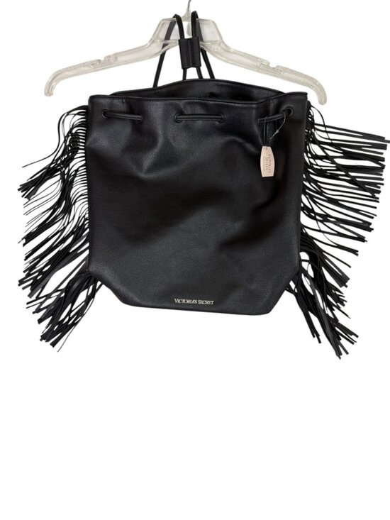 Victoria\'s Secret Black Fringe Backpack Purse NWT Drawstring main image 10